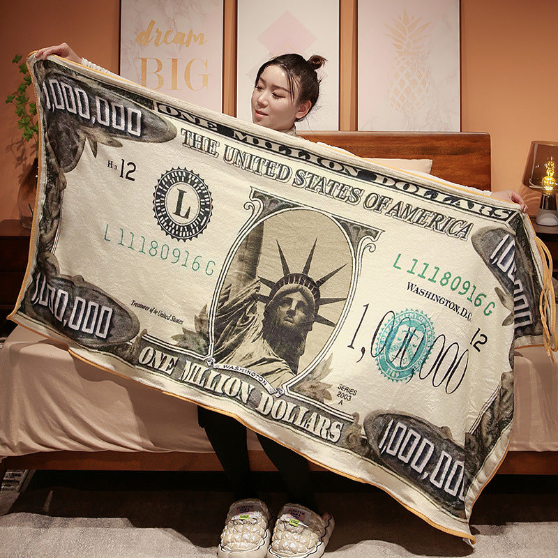 Four Seasons Universal Office Nap Blanket Creative Funny Sand Sculpture Million Dollar Bill Blanket Flannel Air Conditioning Blanket